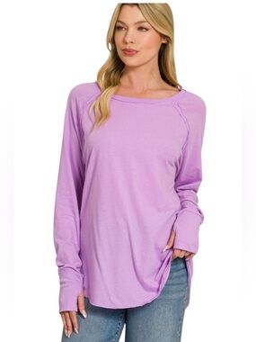 Zenana Lavendar Cotton Long Sleeve with Thumbhole Top